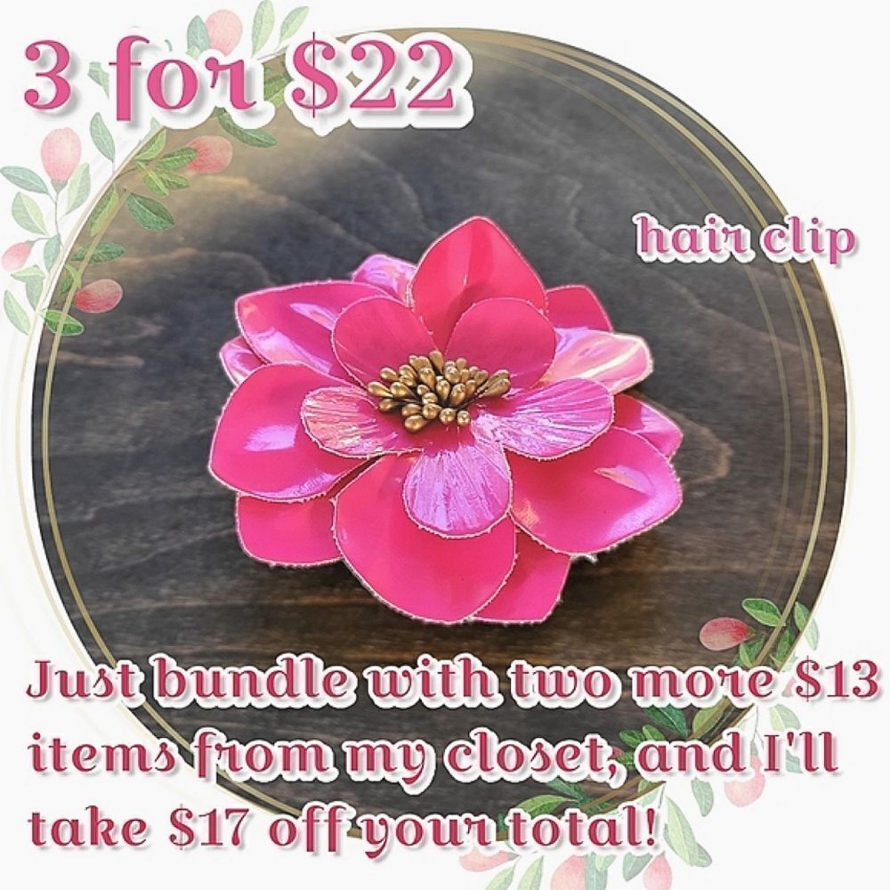 Vtg fuschia faux patent leather flower hair clip